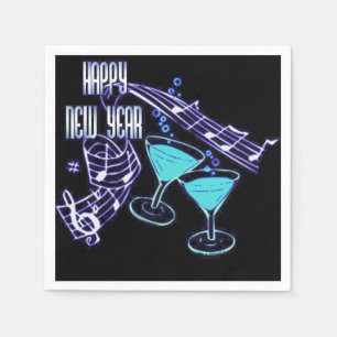 Blaue Musik-und Cocktail-guten Rutsch ins Neue Serviette