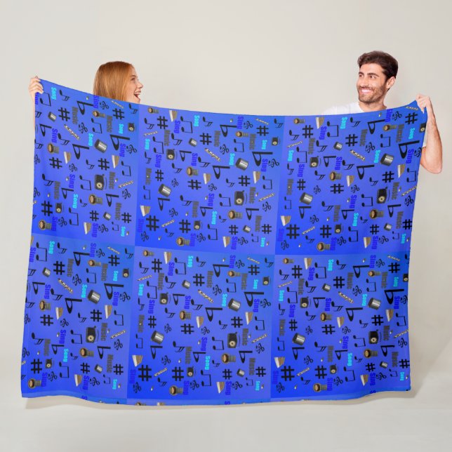 Blaue Musikinstrumente und -notizen, Fleecedecke (Beispiel)