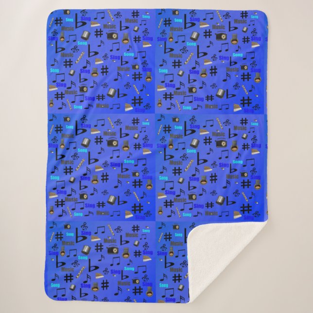 Blaue Musikinstrumente und -notizen, Sherpadecke (Vorderseite)