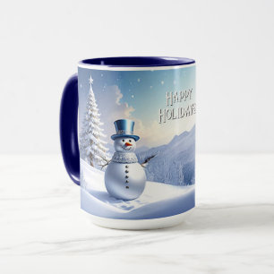 Blaue Mütze Schneemann Weihnachtsbaum Feiertags-Ta Tasse