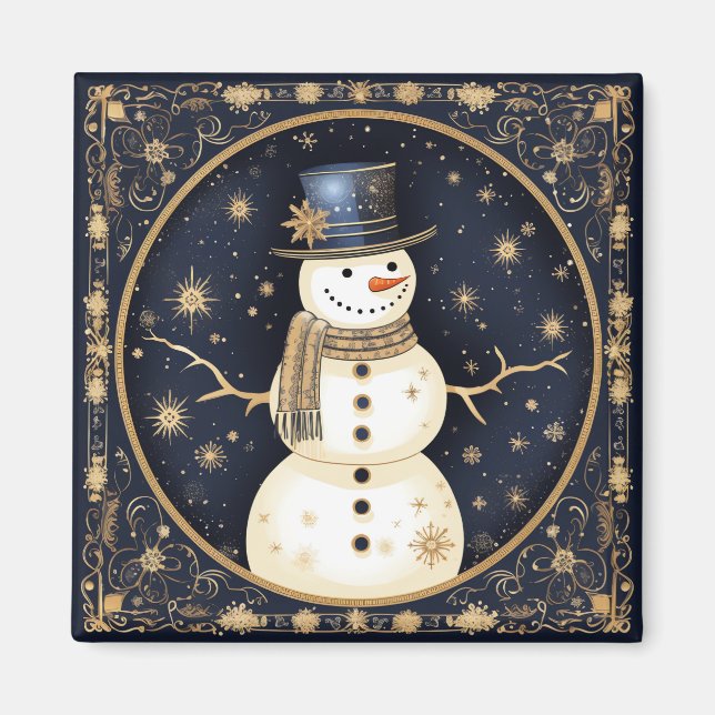 Blaue Mützen-Schneemann-Feiertagsmagnet Magnet (Vorne)
