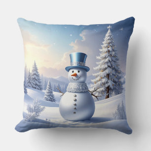 Blaue Mützen Schneemann Weihnachtsbaum Feiertag Kissen