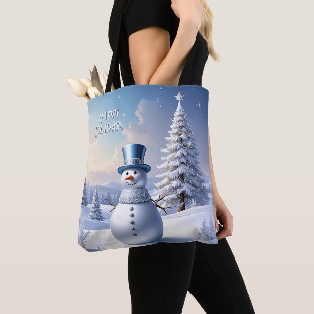 Blaue Mützen-Schneemann-Weihnachtsbaum-Feiertags-T (Von Nahem)