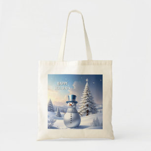 Blaue Mützen-Schneemann-Weihnachtsbaum-Feiertags-T Tragetasche