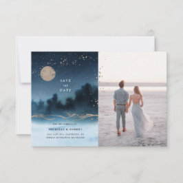 Blaue Nacht Landschaft Zwei Fotos Save the Date Einladung