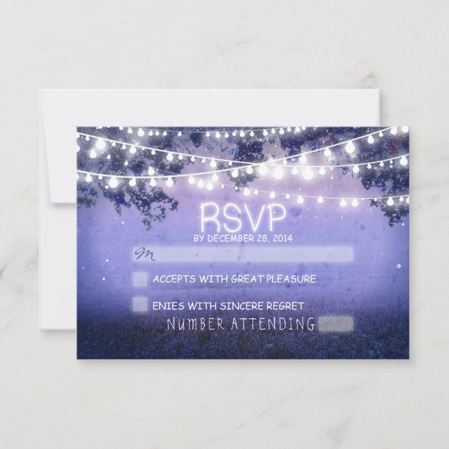 Blaue Nacht & Laternen rustikale Hochzeit RSVP Karte (Vorderseite)
