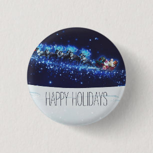 Blaue Nacht mit dem Weihnachtsmann, Rentier und Sc Button