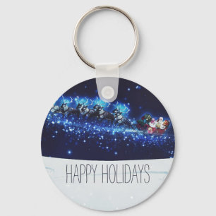 Blaue Nacht mit dem Weihnachtsmann, Rentier und Sc Schlüsselanhänger
