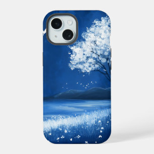 Blaue Nacht Strand Berg Szene iPhone 15 Hülle