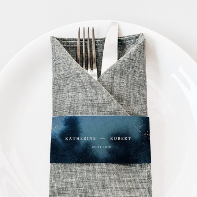 Blaue Nacht Wasserfarbenwelt Hochzeit Einladungsbanderole (Von Creator hochgeladen)