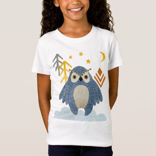 Blaue Nachteule im Wald T-Shirt (Vorderseite)