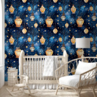 Blaue Nachthimmelleuchten mit orangefarbenen Lampe