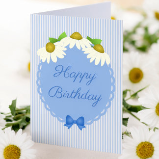 Blaue Nadelstreifen mit Gänseblümchen Geburtstag Karte