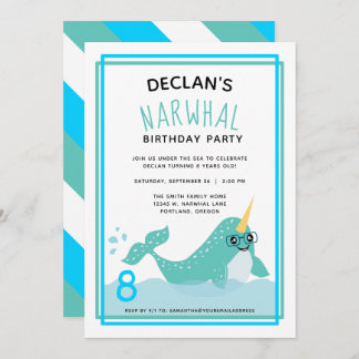 Blaue Narwhal unter dem Arktischen Ozean Geburtsta Einladung