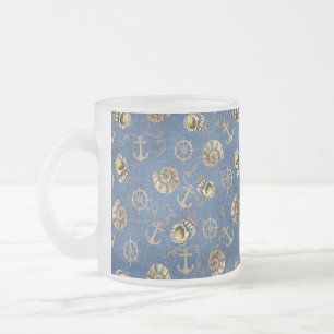 blaue nautische Aquarell-Muscheln Mattglastasse