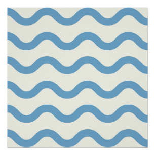 Blaue nautische groovige Wellenstreifen moderne Mi Poster