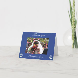 Blaue nautische Hochzeit Danke-Karten mit Bild Dankeskarte