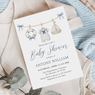 Blaue nautische Jungen-Baby-Party-Einladung Einladung