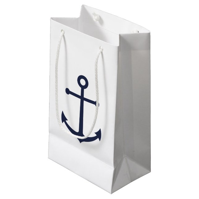 Blaue Navy-Anker Kleine Geschenktüte (Vorderseite Schrägansicht)