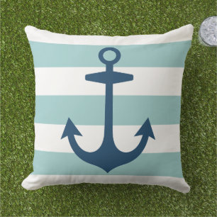 Blaue Navy-Anker mit Aqua-Streifen Kissen