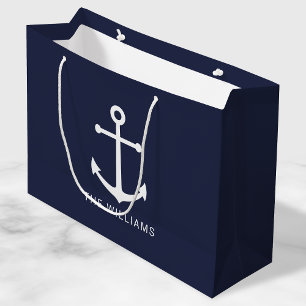 Blaue Navy-Anker mit Individuelle Name Große Geschenktüte