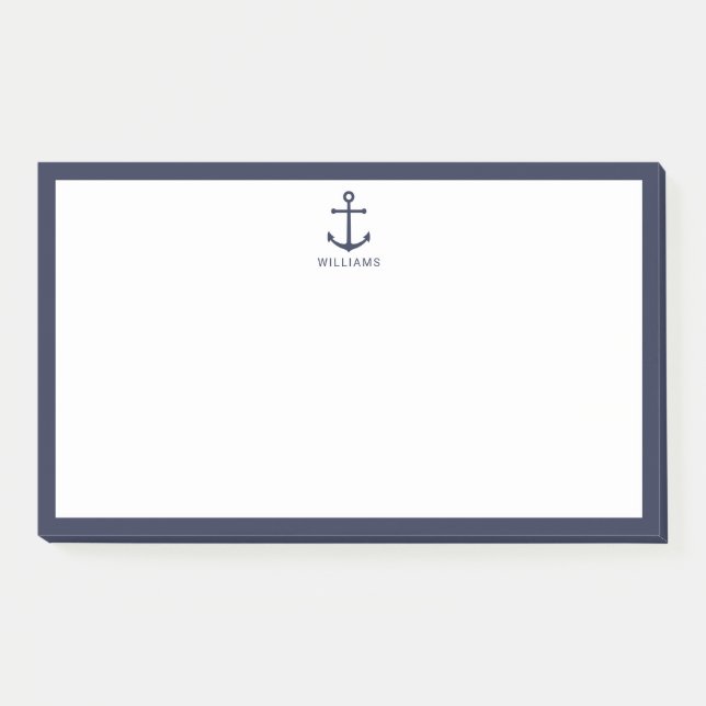 Blaue Navy-Anker mit Individuelle Name Post-it Klebezettel (Vorderseite)