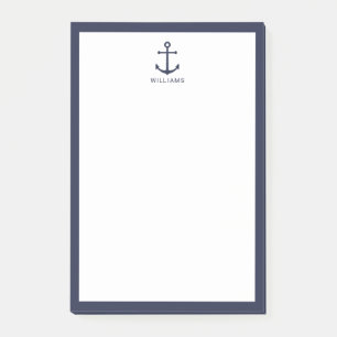 Blaue Navy-Anker mit Individuelle Name Post-it Klebezettel