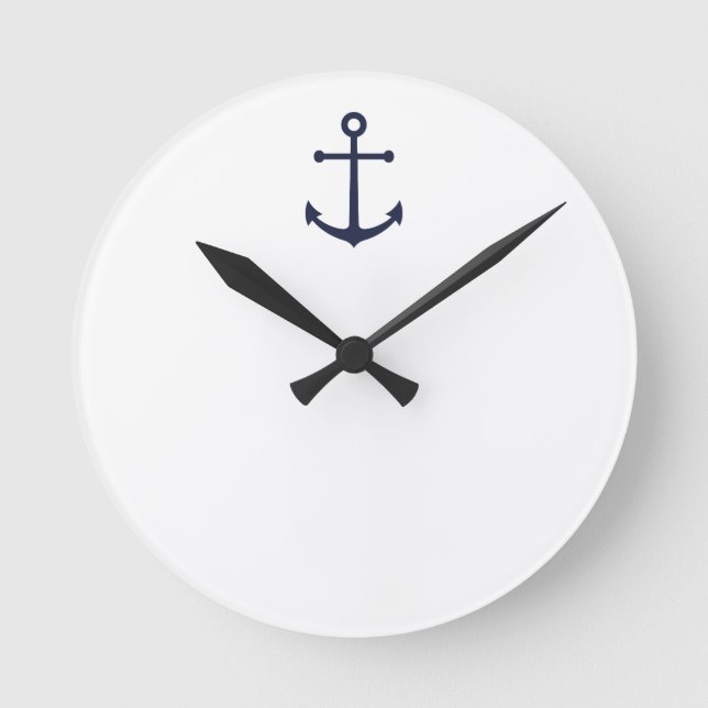 Blaue Navy-Anker Runde Wanduhr (Vorderseite)