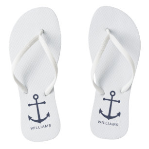 Blaue Navy-Anker und Individuelle Name Flip Flops