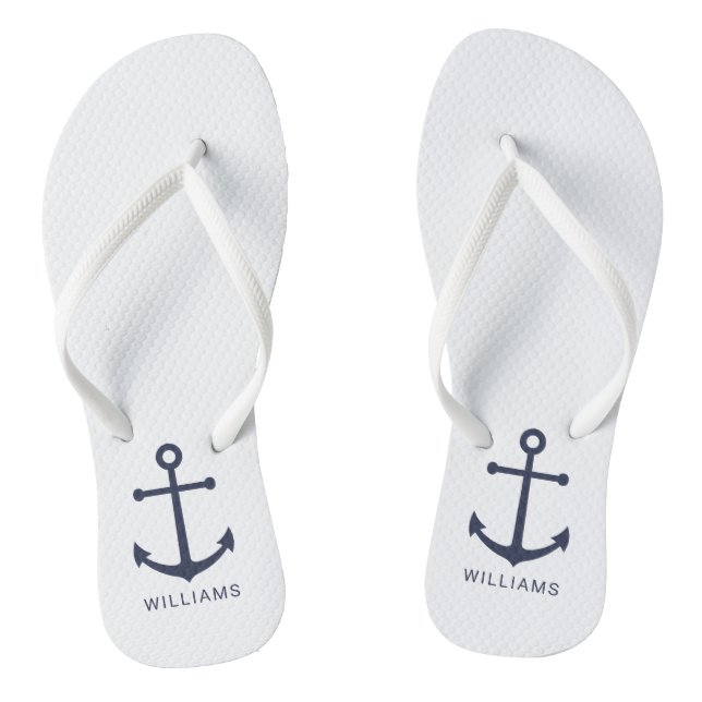 Blaue Navy-Anker und Individuelle Name Flip Flops (Fußbett)