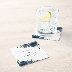 Blaue Navy Blumen, Grüne, Boho, Blumenhochzeit Rechteckiger Pappuntersetzer