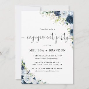 Blaue Navy-Blumen-Hochzeitseinladung Einladung