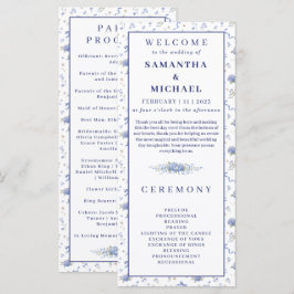 Blaue Navy-Blumen Kleines Blumenhochzeitsprogramm Menükarte