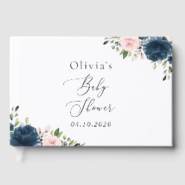 Blaue Navy Blumen, rosa Blume, Babydusche Gästebuch