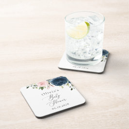 Blaue Navy Blumen, rosa Blume, Babydusche Getränkeuntersetzer