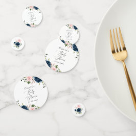 Blaue Navy Blumen, rosa Blume, Babydusche Konfetti