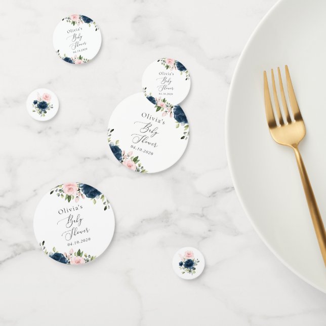 Blaue Navy Blumen, rosa Blume, Babydusche Konfetti (Gruppe)