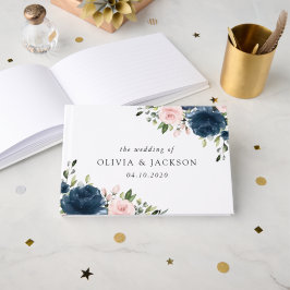 Blaue Navy Blumen, rosa Blume, Blumenzehen Gästebuch