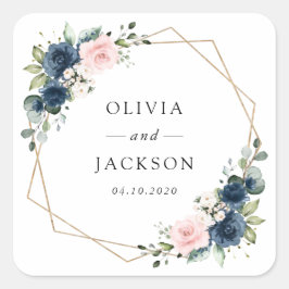 Blaue Navy Blumen, rosa Blume, Blumenzehen Quadratischer Aufkleber