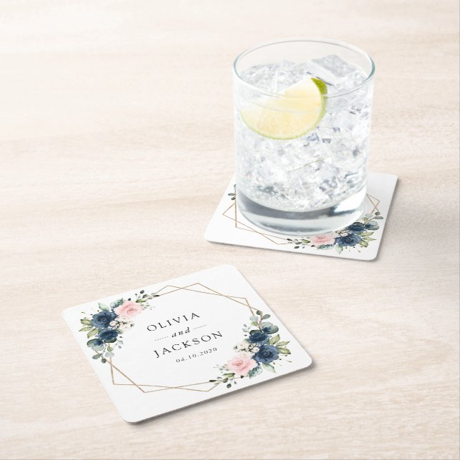 Blaue Navy Blumen, rosa Blume, Blumenzehen Rechteckiger Pappuntersetzer (Vor Ort)