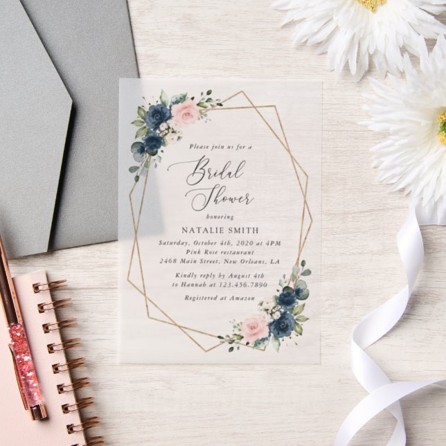 Blaue Navy Blumen, rosa Blume, Brautparty (Hochzeit)