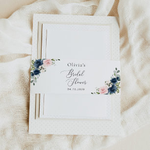 Blaue Navy Blumen, rosa Blume, Brautparty Einladungsbanderole