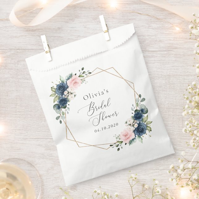 Blaue Navy Blumen, rosa Blume, Brautparty Geschenktütchen (Ausgeschnitten)