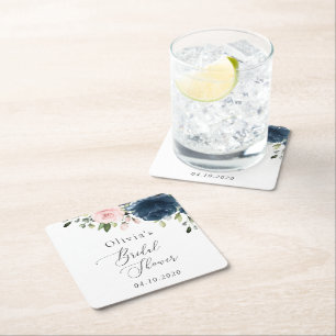 Blaue Navy Blumen, rosa Blume, Brautparty Rechteckiger Pappuntersetzer