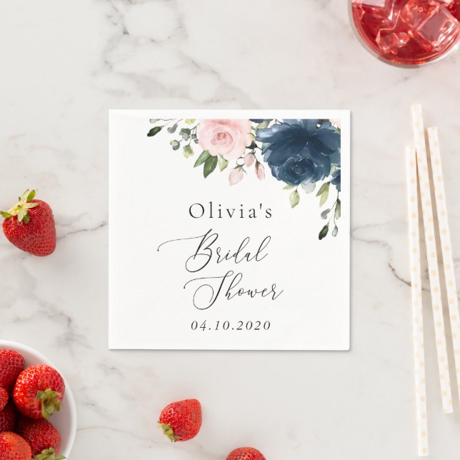 Blaue Navy Blumen, rosa Blume, Brautparty Serviette (Beispiel)