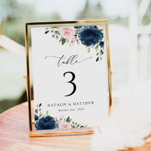 Blaue Navy Blumen, rosa Blume, Tischnummern