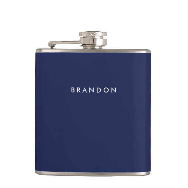 Blaue Navy-Flaschen für Männer mit Namen Flachmann (Vorderseite)