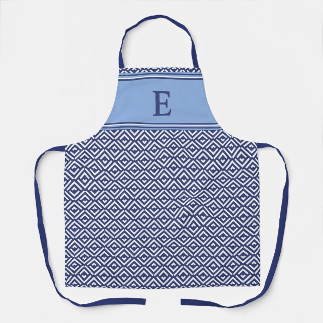 Blaue Navy-Geometric Chevron-Monogramm Schürze (Vorderseite)