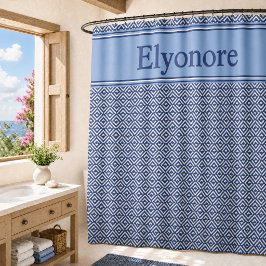 Blaue Navy-Geometrie-Chevron-Name Duschvorhang