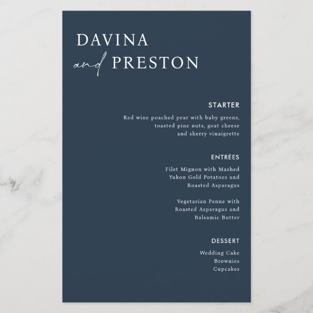 Blaue Navy Kalligrafie Script Moderne WEDD (Vorderseite)